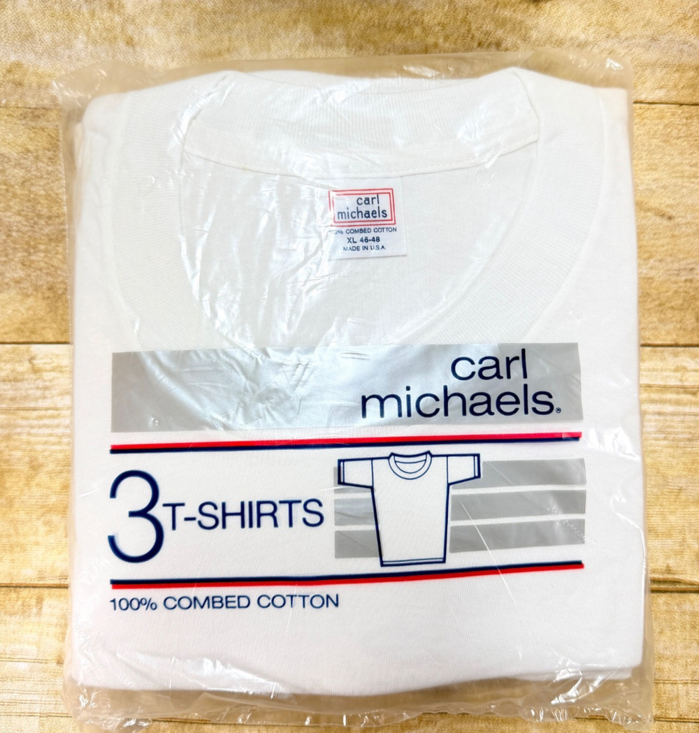 Vintage Deadstock White T-Shirts 3-Pack Mens XL | USA Made | Carl Michaels | NEW